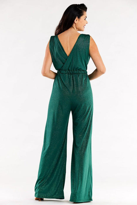 Sophisticated Wide Leg Jumpsuit Ensemble with Stylish Envelope Top - Exquisite Polish Craftsmanship