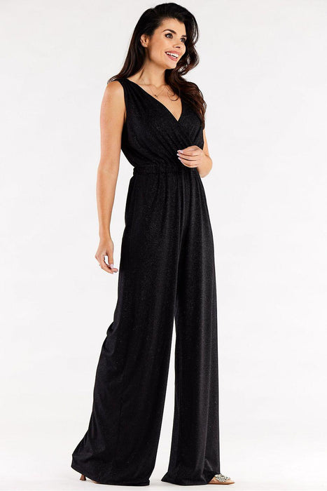 Sophisticated Wide Leg Jumpsuit Ensemble with Stylish Envelope Top - Exquisite Polish Craftsmanship