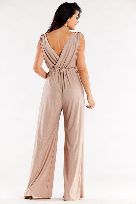 Sophisticated Wide Leg Jumpsuit Ensemble with Stylish Envelope Top - Exquisite Polish Craftsmanship