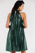 Elegant Ruffled Neck Flare Evening Dress with Cozy Stretch Lining