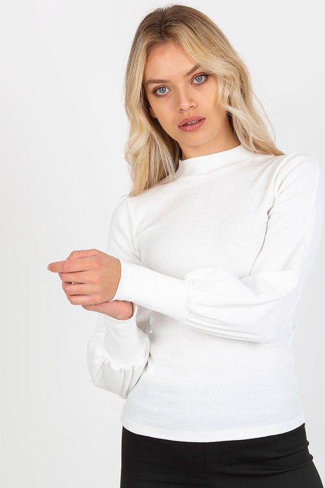 Chic Ribbed Blouse with Elegant Wide Cuffed Sleeves for Effortless Style