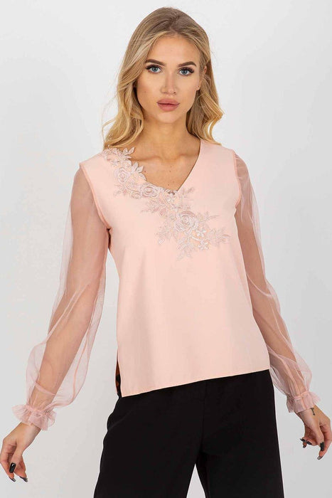 Charming Mesh Sleeve Blouse with Heart-Shaped Neckline