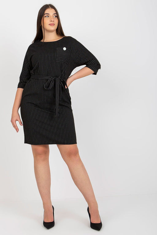 Elegant Striped Plus Size Bodycon Dress with Adjustable Waist Belt