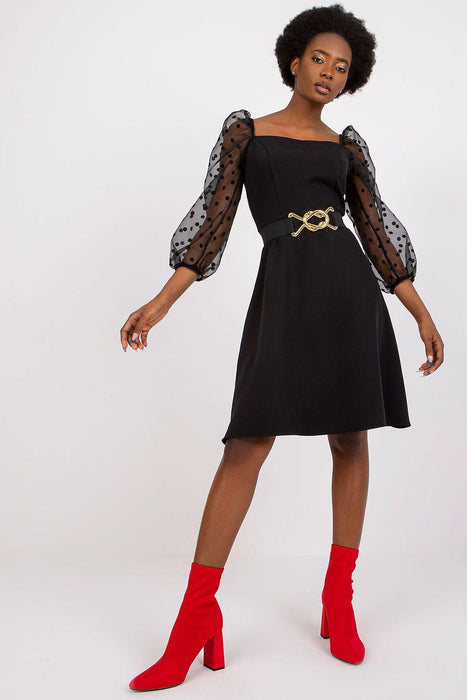 Sophisticated Lakerta Belted Dress with 3/4 Sleeves for Evening Elegance