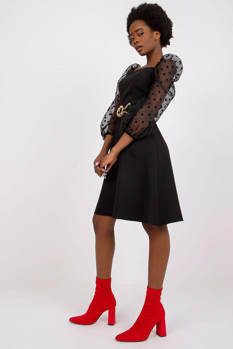 Sophisticated Lakerta Belted Dress with 3/4 Sleeves for Evening Elegance