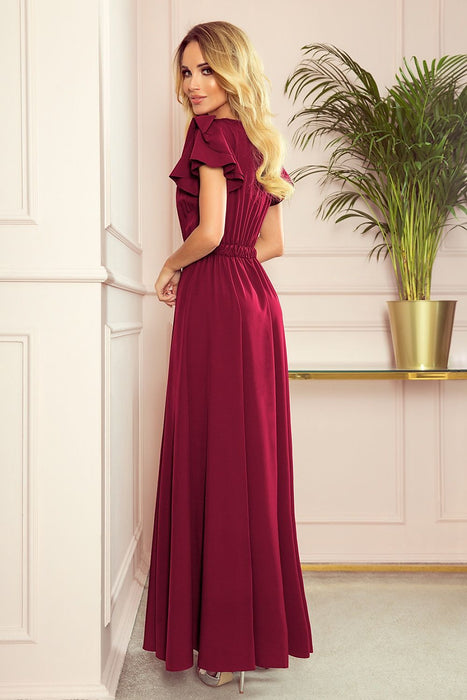 Chic Maroon Frill-Detail Maxi Dress by Numoco