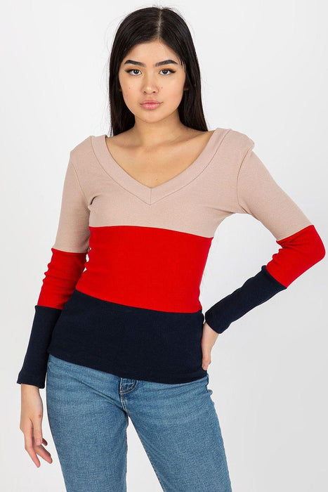 Chic Ribbed Long Sleeve Blouse with Heart-Shaped Neckline