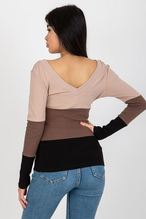 Chic Ribbed Long Sleeve Blouse with Heart-Shaped Neckline