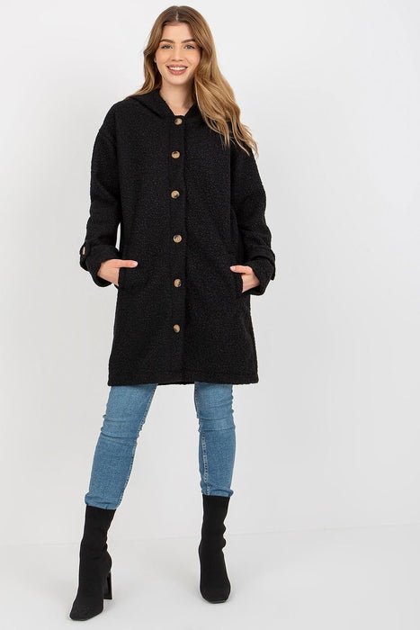 Snuggly Hooded Plush Button-Up Coat