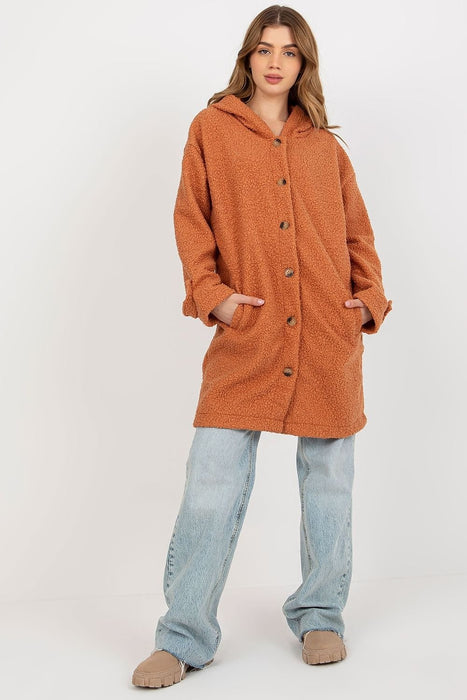 Snuggly Hooded Plush Button-Up Coat