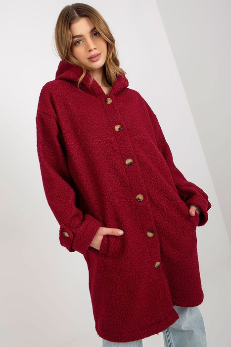 Snuggly Hooded Plush Button-Up Coat