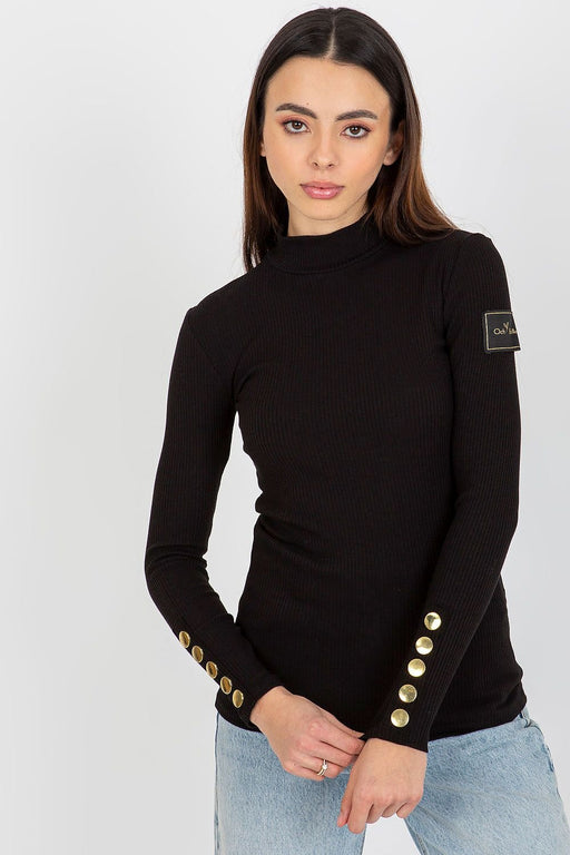 Ribbed Turtleneck Blouse with Chic Shoulder Buttons