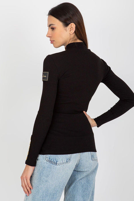 Ribbed Turtleneck Blouse with Chic Shoulder Buttons