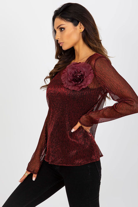 Floral Brooch Adorned Blouse with Strapless Design