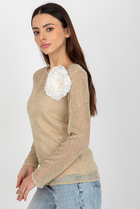 Floral Brooch Adorned Blouse with Strapless Design