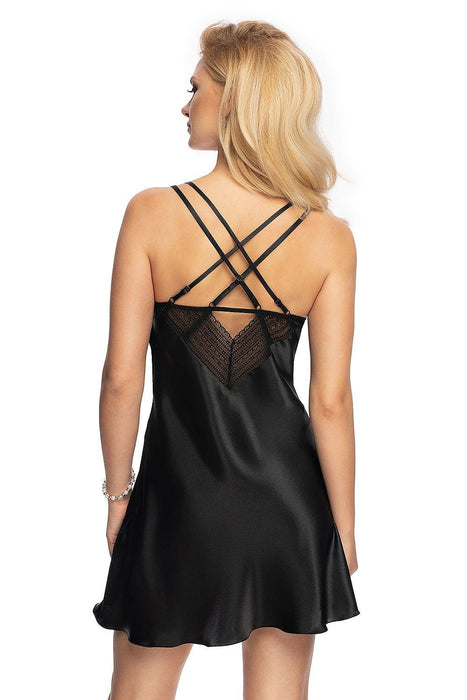 Luxe Black Satin Nightgown with Alluring Lace Cut-Out