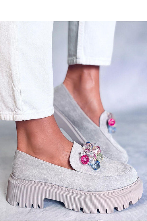 Suede Platform Moccasins with Glittering Stones