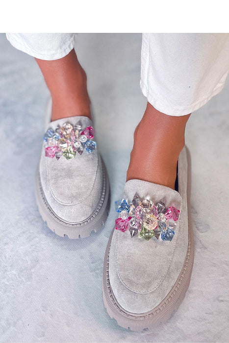 Suede Platform Moccasins with Glittering Stones