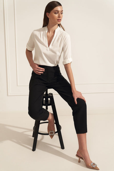 Chic Viscose Blouse with Unique Neckline Accents