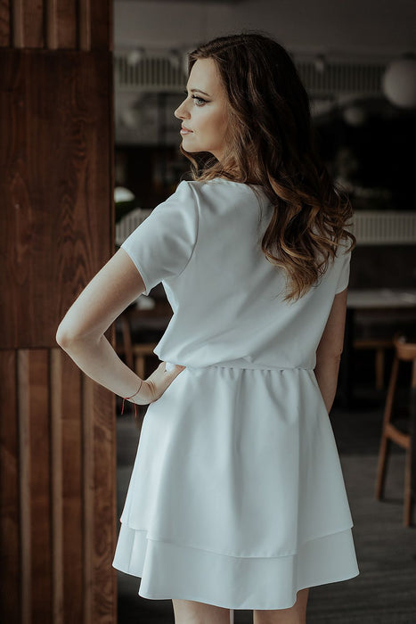 Tessita Elegant Short Sleeve Dress with Coordinating Waist Belt