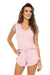 Powder Pink Heart-Neck Pajama Set with Elegant Lace Trim