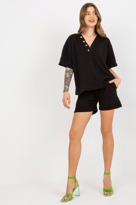 Chic Heart Neckline Loungewear Set with Adjustable Tie-Waist Shorts