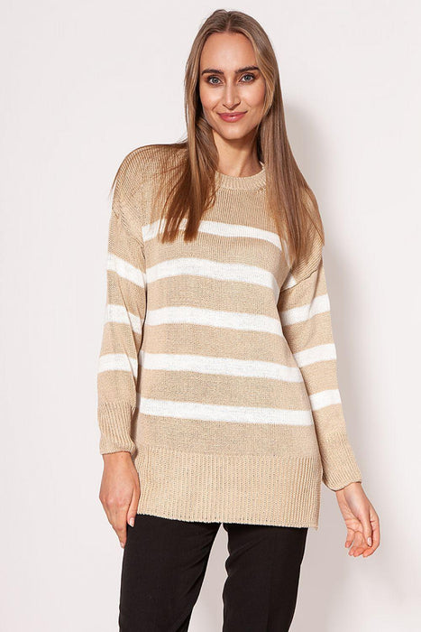 Chic Striped Long Sleeve Jumper with Round Neck