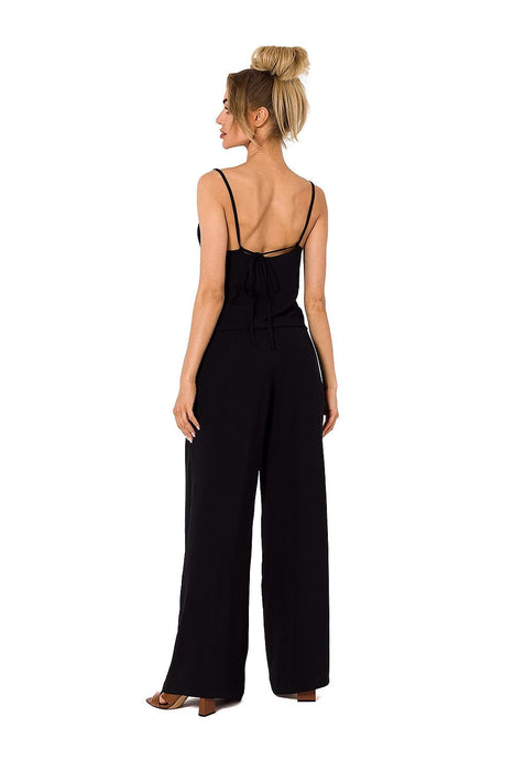 Elegant Draped Neck Jumpsuit with Comfortable Elastic Waist