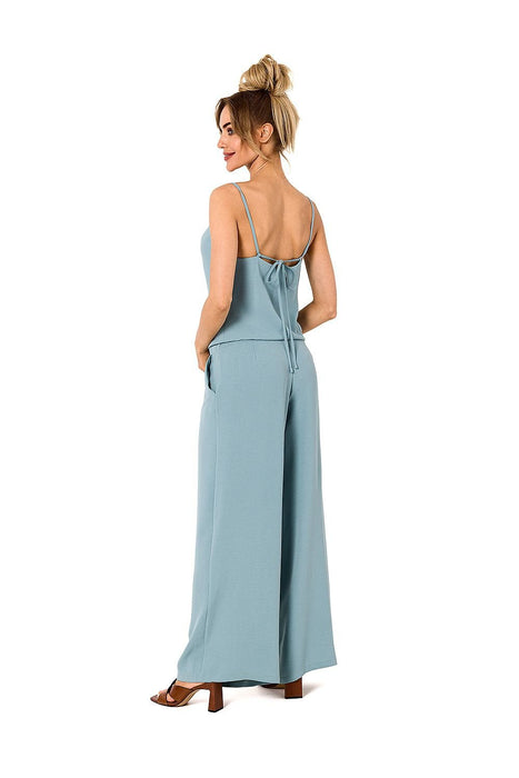 Elegant Draped Neck Jumpsuit with Comfortable Elastic Waist