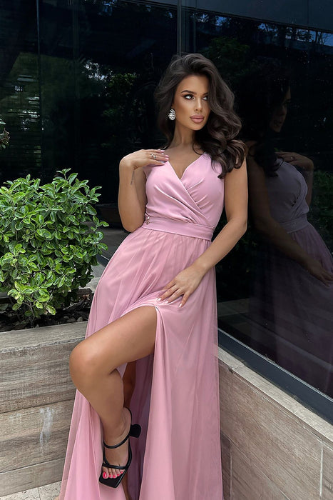 Chic High-Slit Long Bicotone Gown