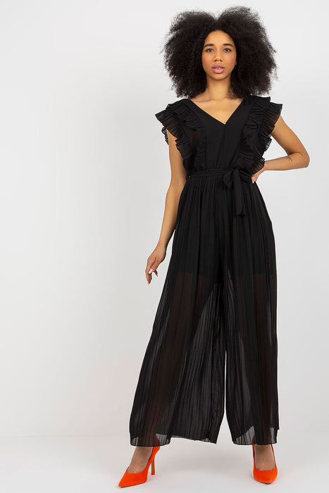 Sophisticated Pleated Wide-Leg Jumpsuit with Flattering V-Neck