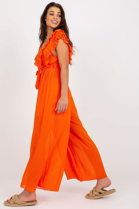 Sophisticated Pleated Wide-Leg Jumpsuit with Flattering V-Neck