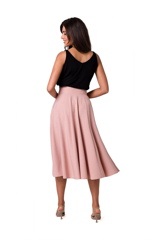 Elegant High-Waisted Flared Midi Skirt with Button Accents