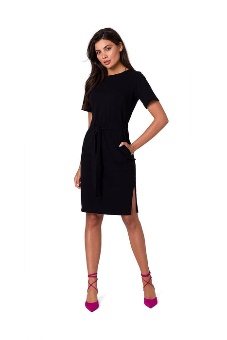 Stylish Cotton Knit Dress with Belt for Effortless Chic