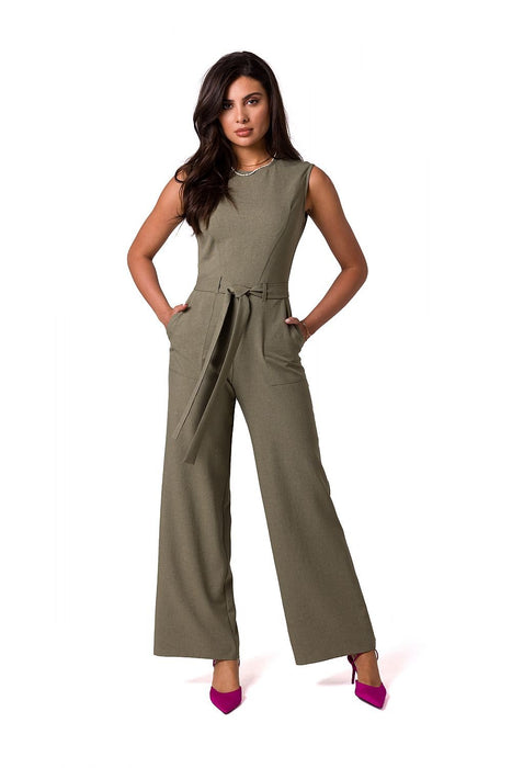 Stylish Summer Sleeveless Jumpsuit with Adjustable Waist Tie