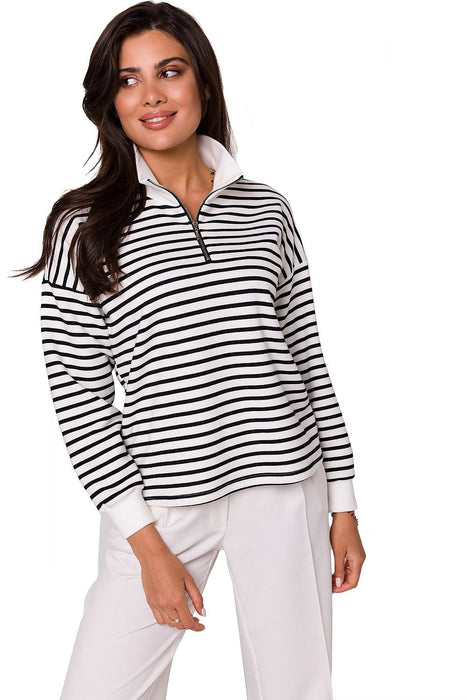 Trendy Striped Cotton Zipper Hoodie