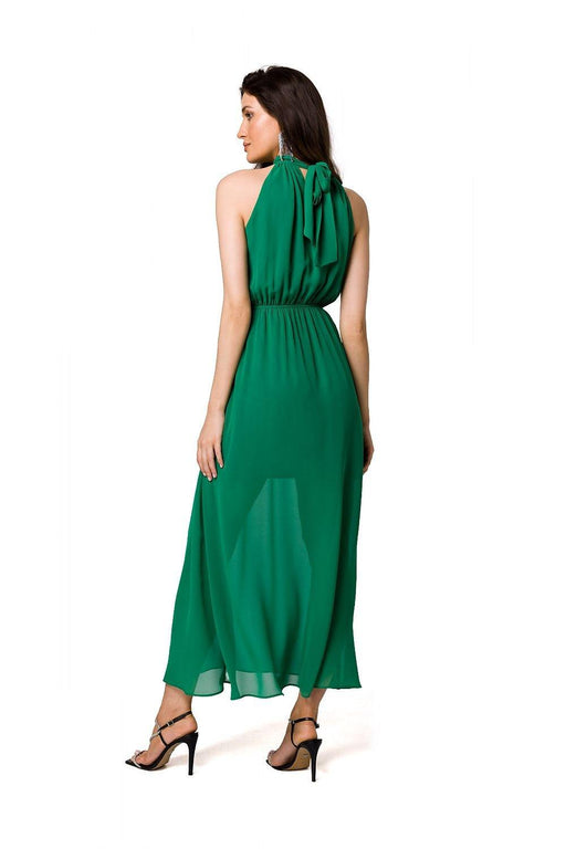 Chic Chiffon Halter Midi Dress with Defined Waist and Stylish Belt