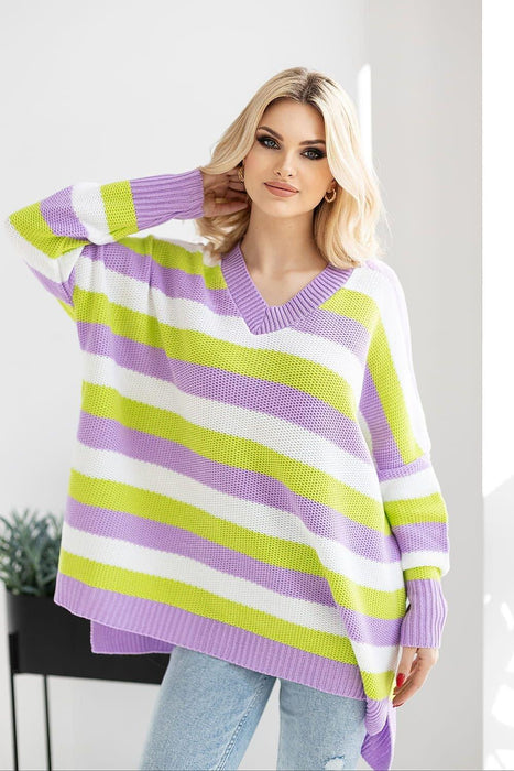 Charming Striped Knit Sweater with Heart Neckline