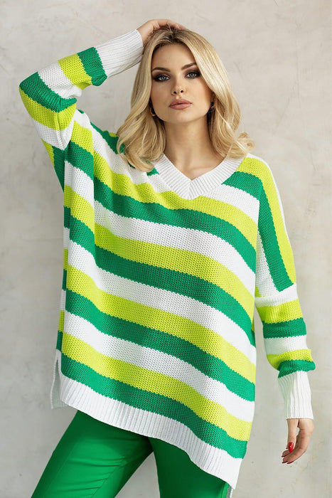 Charming Striped Knit Sweater with Heart Neckline