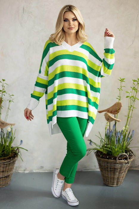 Charming Striped Knit Sweater with Heart Neckline