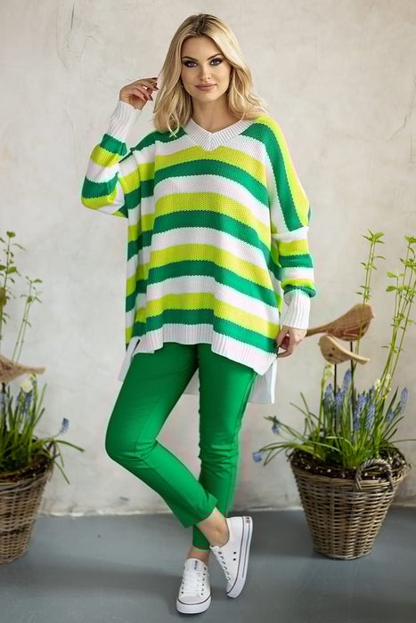 Charming Striped Knit Sweater with Heart Neckline