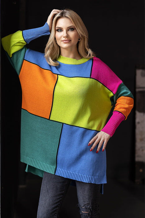 Vibrant Color Block Oversized Knit Sweater