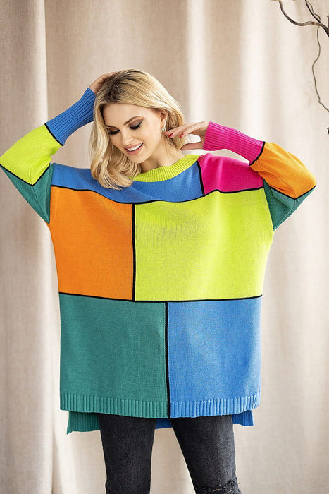 Vibrant Color Block Oversized Knit Sweater