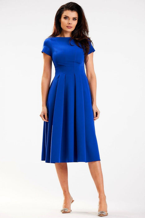 Sculpted Elegance Boat Neck Midi Dress - Chic Daytime Essential