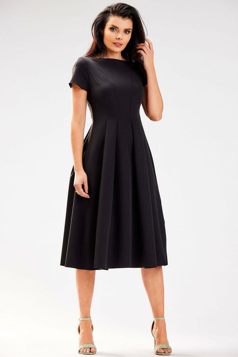 Sculpted Elegance Boat Neck Midi Dress - Chic Daytime Essential