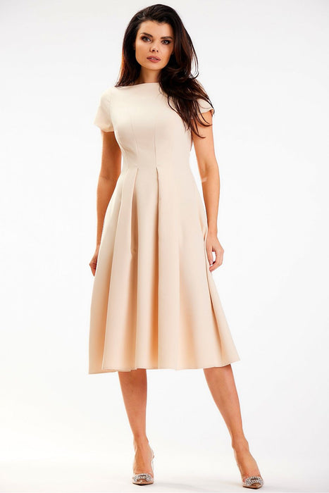 Sculpted Elegance Boat Neck Midi Dress - Chic Daytime Essential