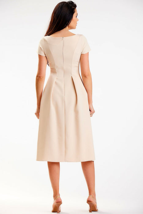 Sculpted Elegance Boat Neck Midi Dress - Chic Daytime Essential