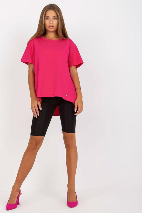 Extended Back Round Neck Tee for Women with Short Sleeves