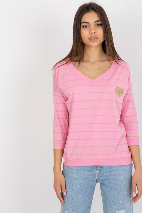 V-Neck Blouse Featuring Front Decorative Patch