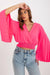 Chic Italian Pleated Sleeve Blouse with Envelope Neckline and Comfortable Elastic Waistband